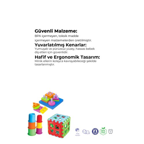 Kiki Eğitici 3'lü Set Sevimli Kule - Bultak Küp - Geometrik Şekiller